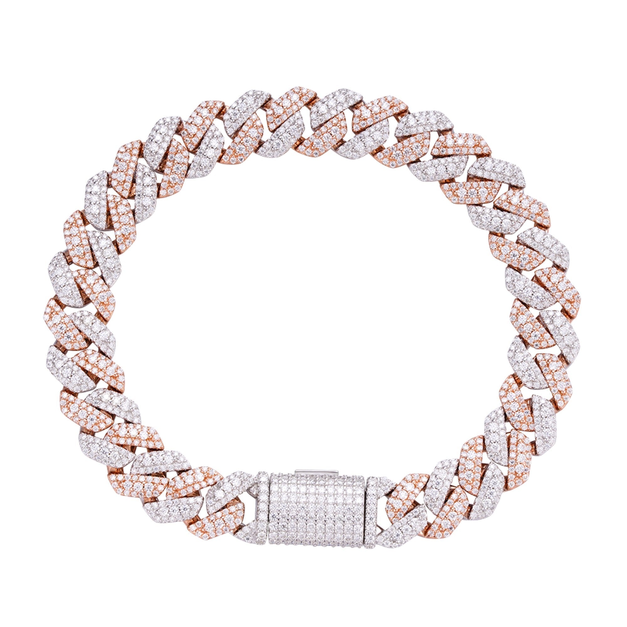 10mm Cuban Rose Two Tone Solitaire Moissanite Bracelet