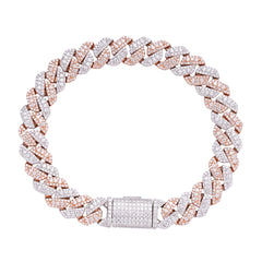 10mm Cuban Rose Two Tone Solitaire Moissanite Bracelet