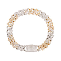 10mm Cuban Yellow Two Tone Solitaire Moissanite Bracelet