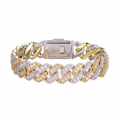 14mm Two Tone Yellow & White Cuban Solitaire Moissanite Bracelet