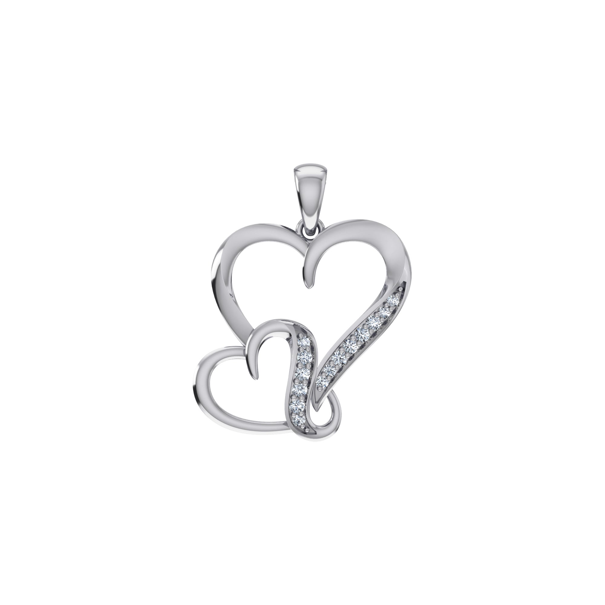 Double Heart 10K White Gold Diamond Pendant