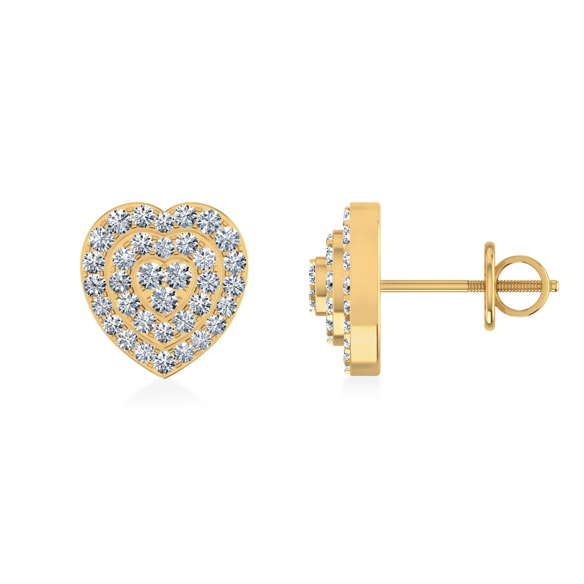 Heart Shape 10K Yellow Gold & Diamond Stud Earrings