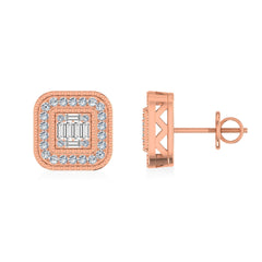 Square Baguette 10K Rose Gold & Diamond Stud Earrings