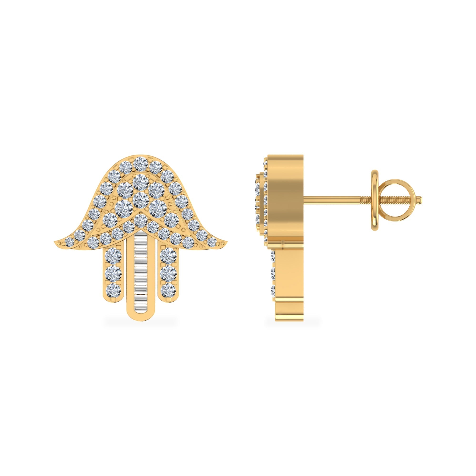 Hamsa 10K Yellow Gold & Diamond Stud Earrings