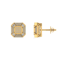 Men’s 10K Gold Stud Earrings with Baguette & Round Diamonds