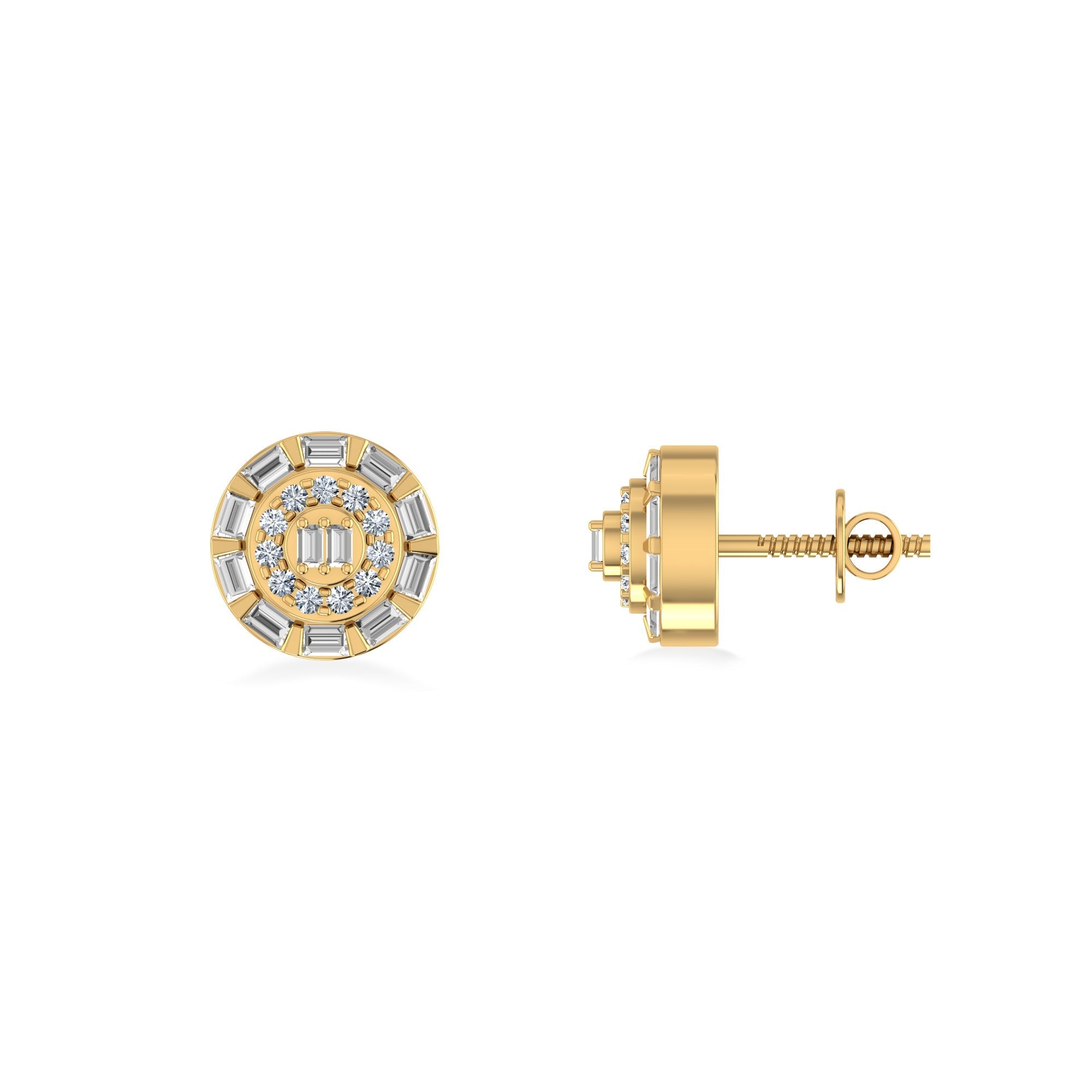 Octagon Baguette & Round 10K Yellow Gold & Diamond Stud Earrings
