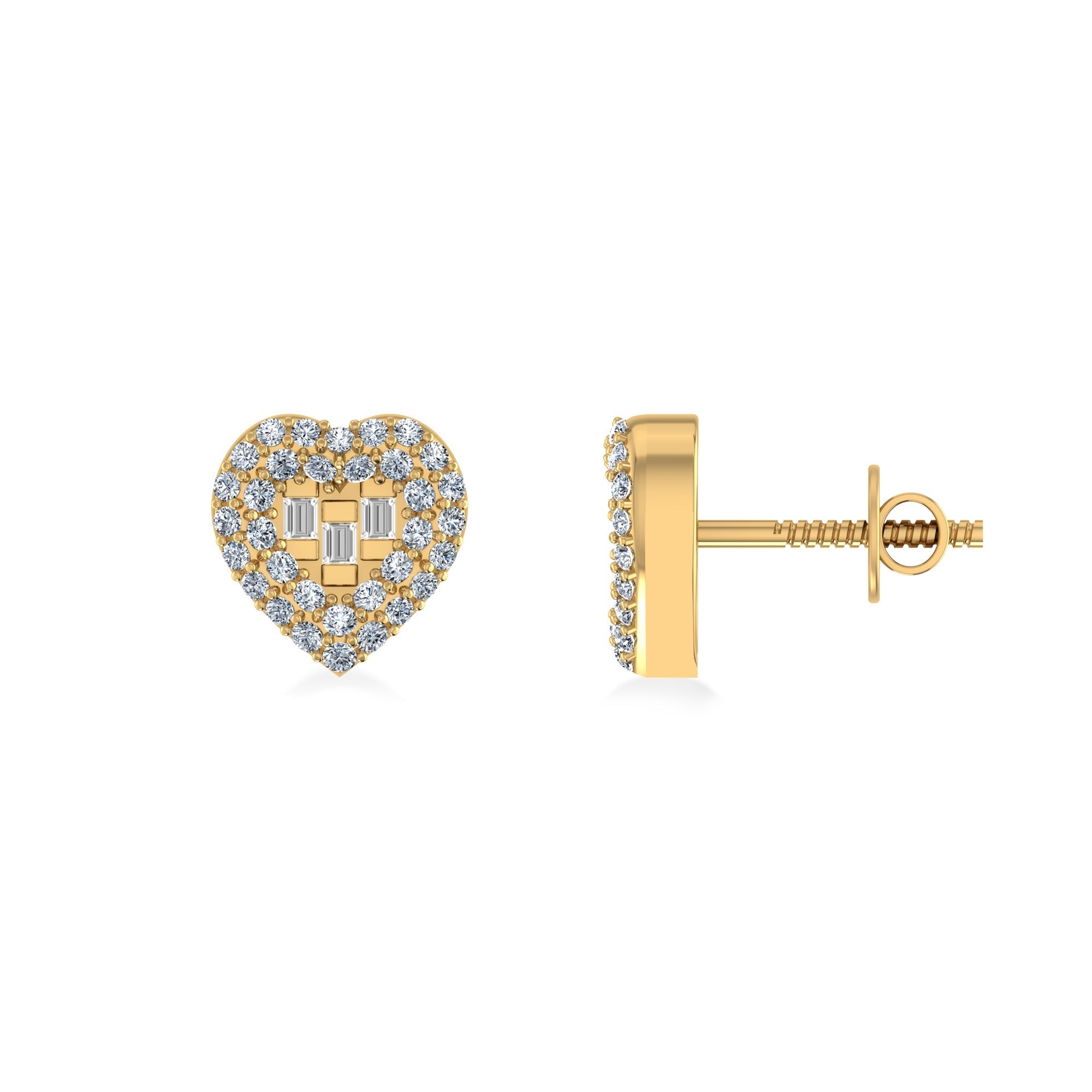Heart 10K Yellow Gold & Diamond Stud Earrings