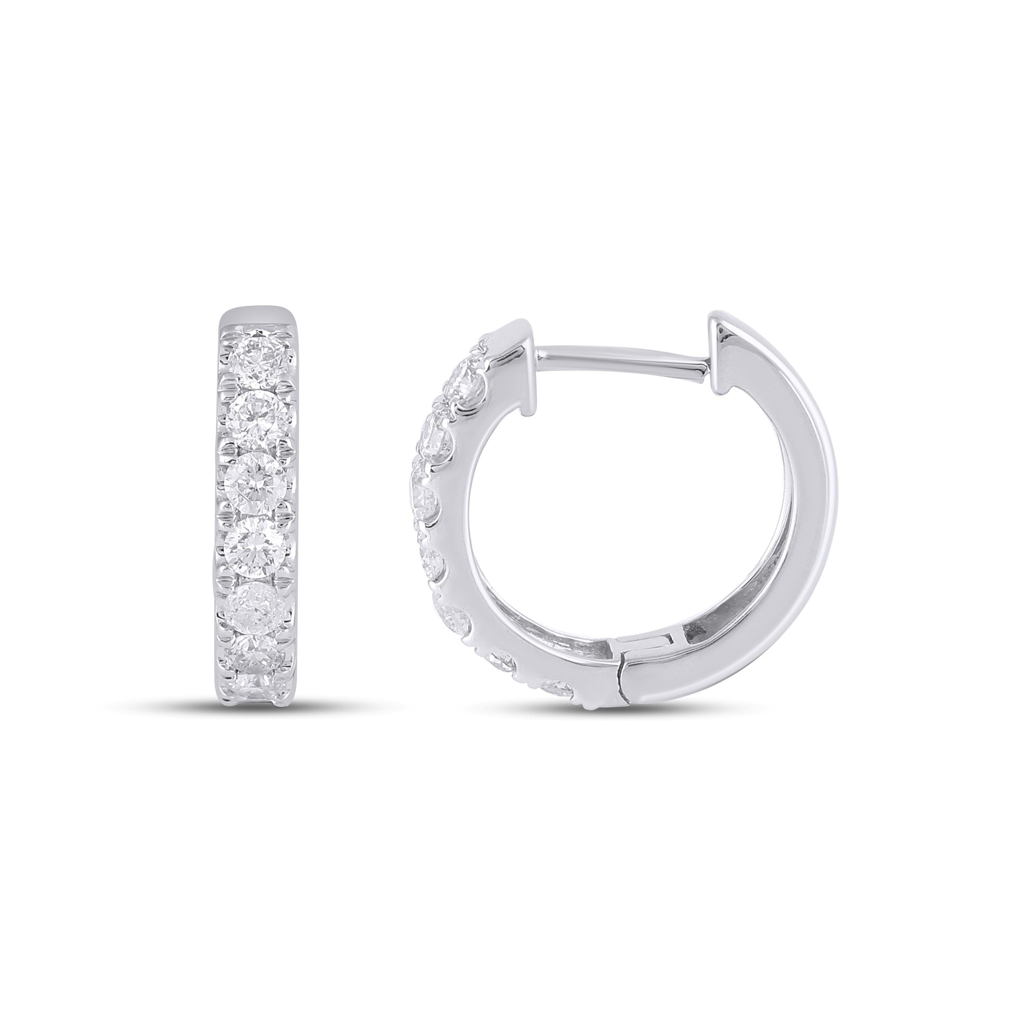 10K White Gold Classic Pavé Diamond Hoop Earrings