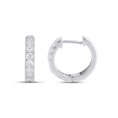 10K White Gold Classic Pavé Diamond Hoop Earrings