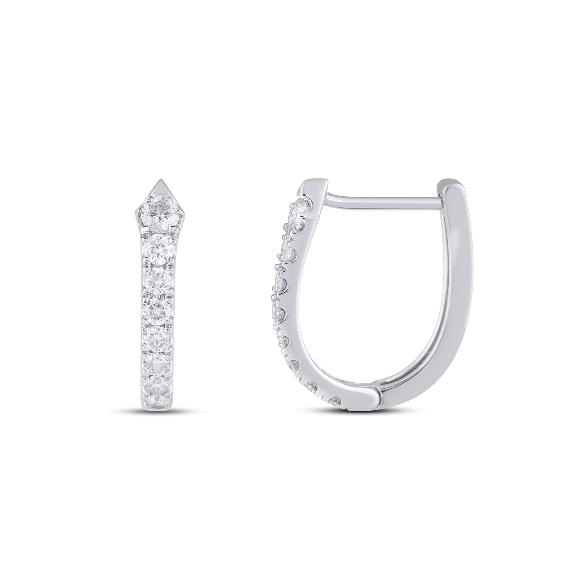 Designer 10K White Gold Diamond Hoop Earring