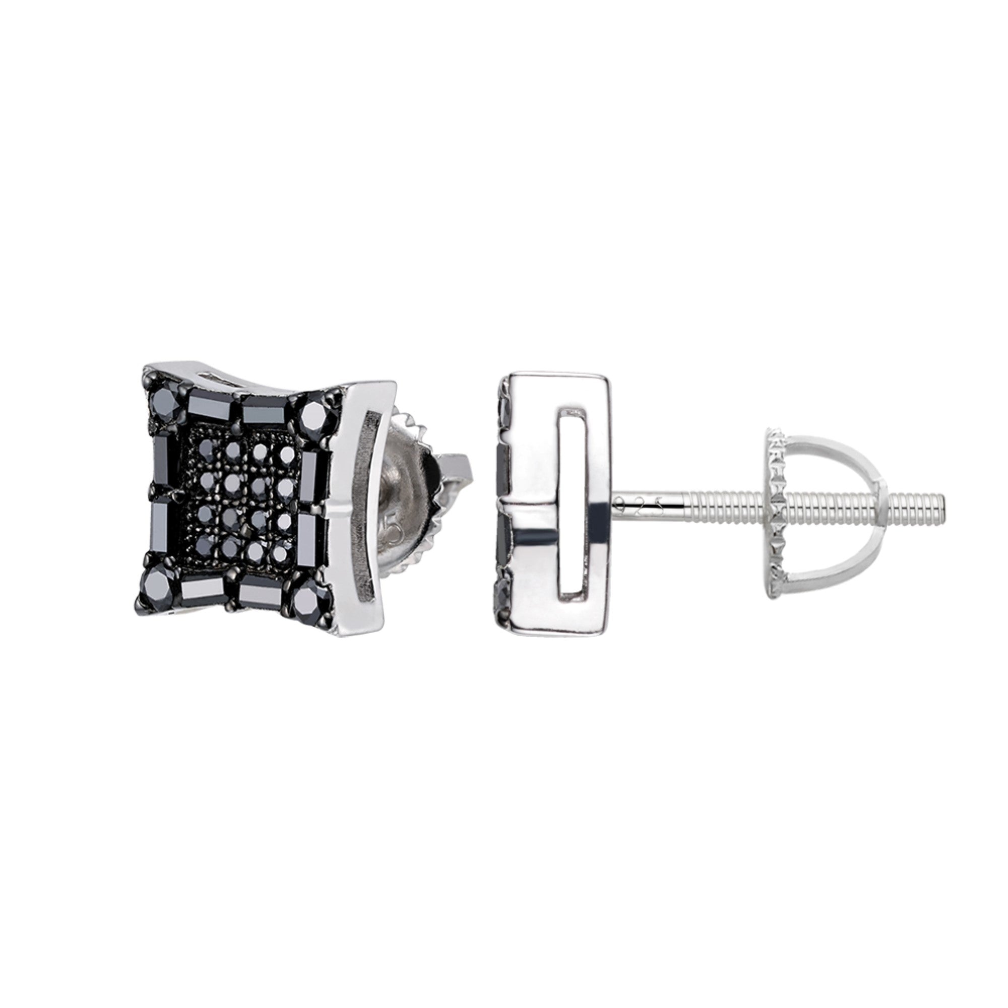 Black Moissanite Square Baguette Stud Earrings