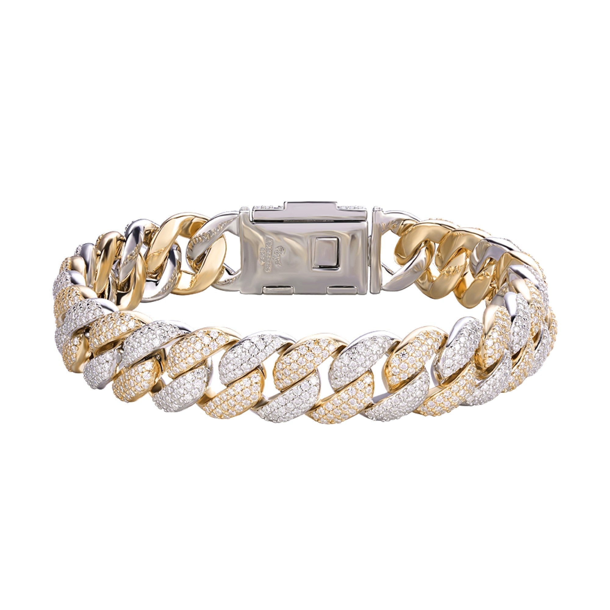 12mm Gold Two Tone Moissanite Cuban Bracelet
