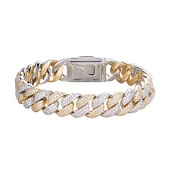 12mm Gold Two Tone Moissanite Cuban Bracelet