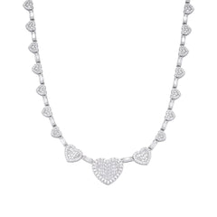 Baguette Heart Pave Moissanite 18" Necklace - 925 Sterling Silver