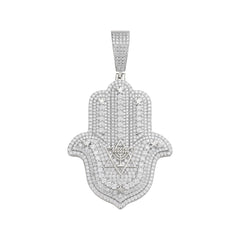 Hamsa Hand Moissanite Pendant - 925 Sterling Silver