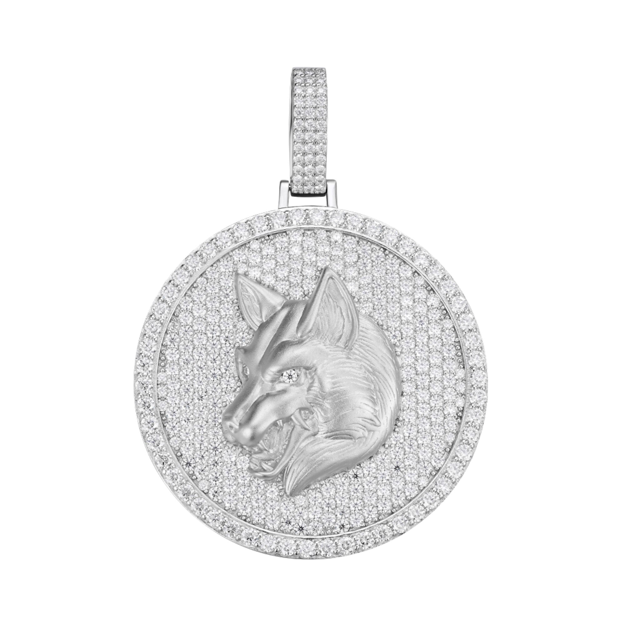 Wolf Moissanite Pendant - 925 Sterling Silver