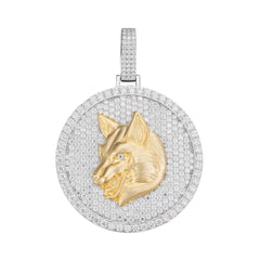 Wolf Gold Tone Moissanite Pendant - 925 Sterling Silver