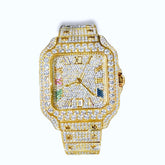 Moissanite Men's Yellow Colorful Numeral Stainless Steel Watch