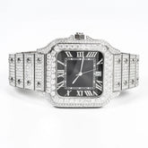 Moissanite Men's Black White Stainless Steel Watch