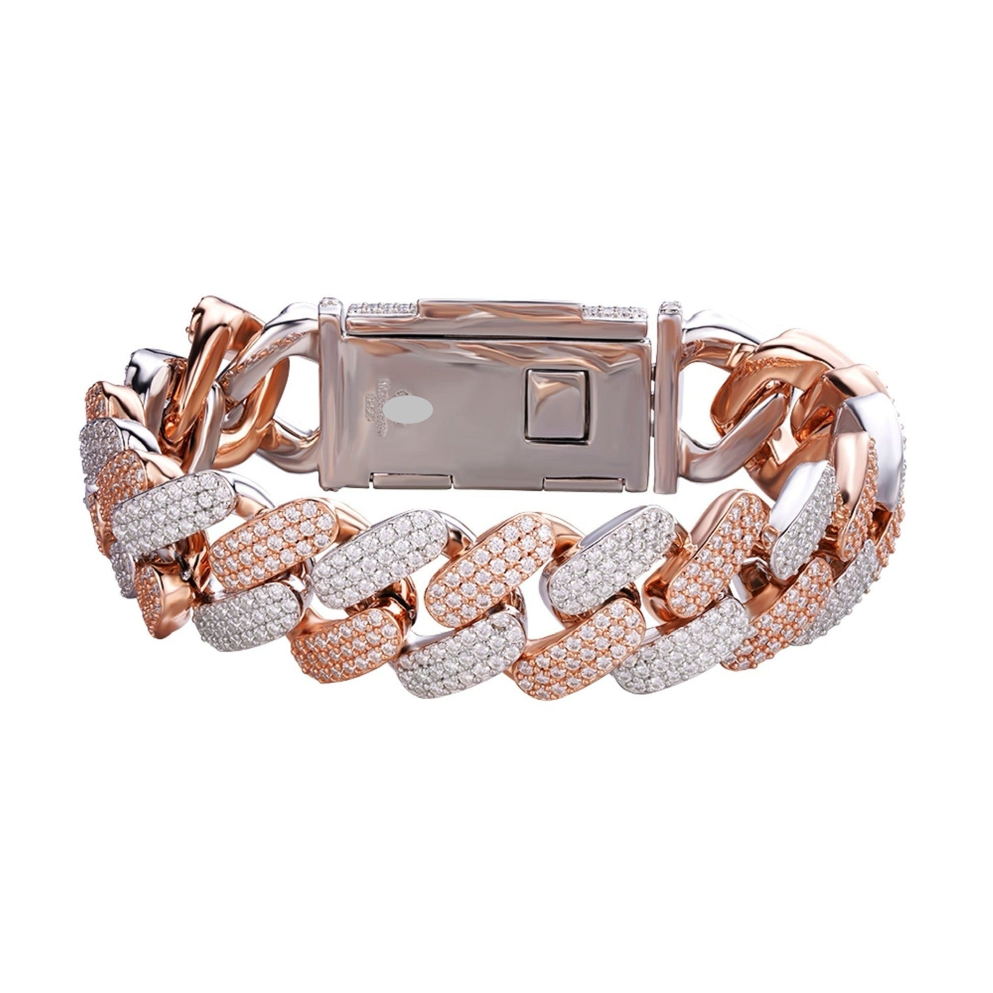 18mm Rose Two Tone Miami Cuban Moissanite Bracelet 8.5"