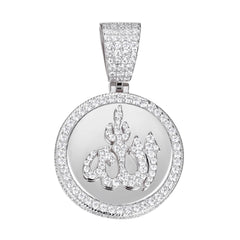 Allah Round Silver Solitaire Moissanite Pendant