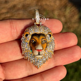 Lion Head Enamel Iced Out Mane Pendant