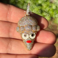 Ice Cream Cone Enamel Gold Tone Pendant