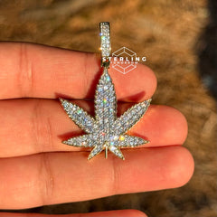 Marijuana 420 Gold Tone Weed Leaf Iced Out Pendant