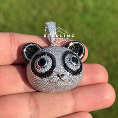 Iced Out Panda Pendant Chain CZ Diamond Hip Hop Necklace Silver White Gold Plated Bling Cute Animal Jewelry + Steel Rope Chain