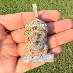 Jesus Pendant Iced Out with Blood Detail Gold Tone
