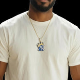 Iced Out NY Crown Pendant - Blue and Gold
