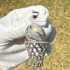Basketball Hoop Silver Tone Stainless Steel Pendant