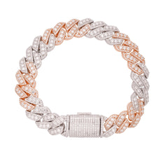12mm Cuban Rose Two Tone Solitaire Moissanite Bracelet