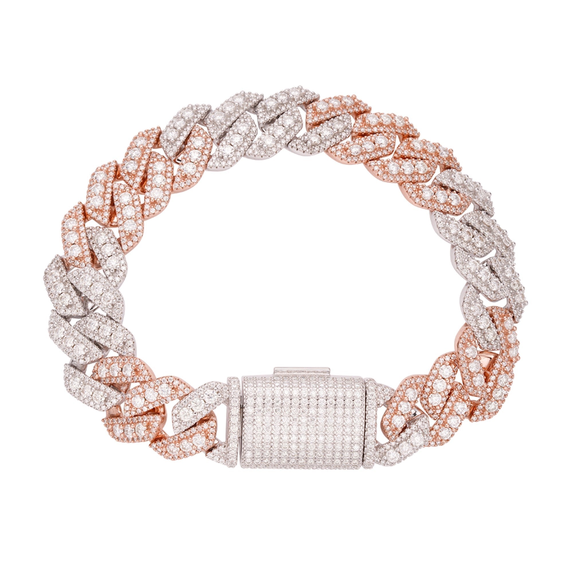14mm Cuban Rose Two Tone Solitaire Moissanite Bracelet