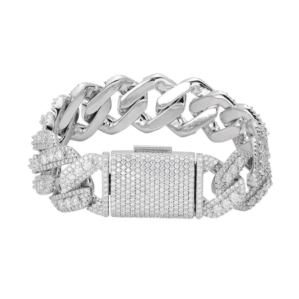 20mm Cuban Solitaire Moissanite Bracelet 8"