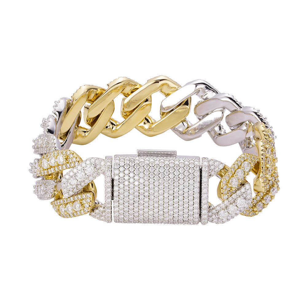 20mm Cuban Gold Two-Tone Solitaire Moissanite Bracelet