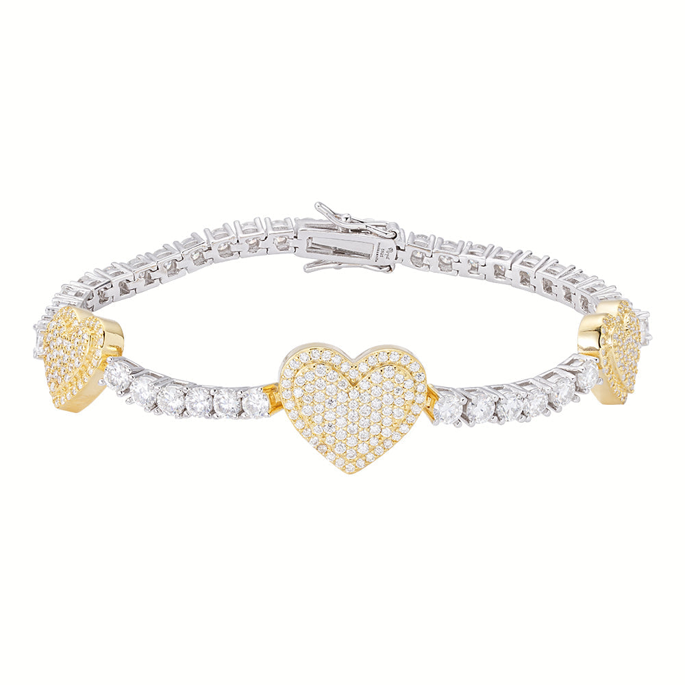 Heart Moissanite Tennis Bracelet 7" - 925 Sterling Silver