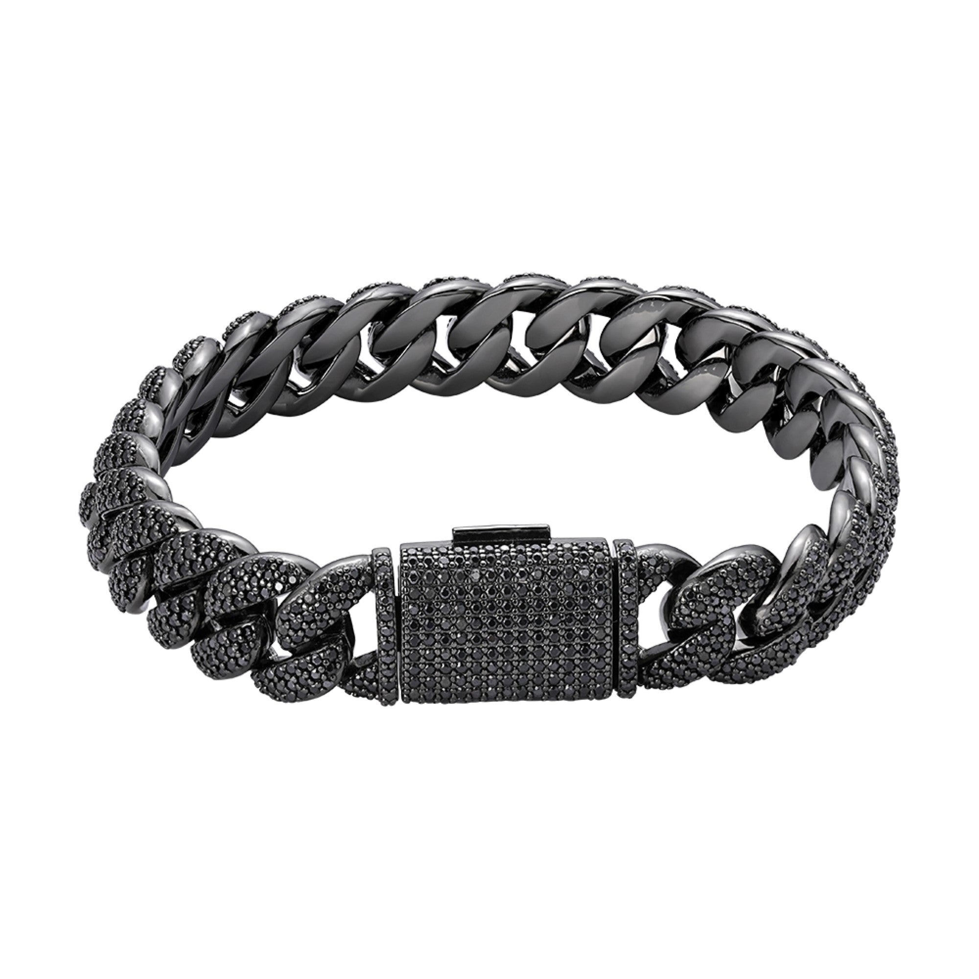 12mm Black Moissanite Cuban Bracelet 8"