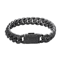 12mm Black Moissanite Cuban Bracelet 8"
