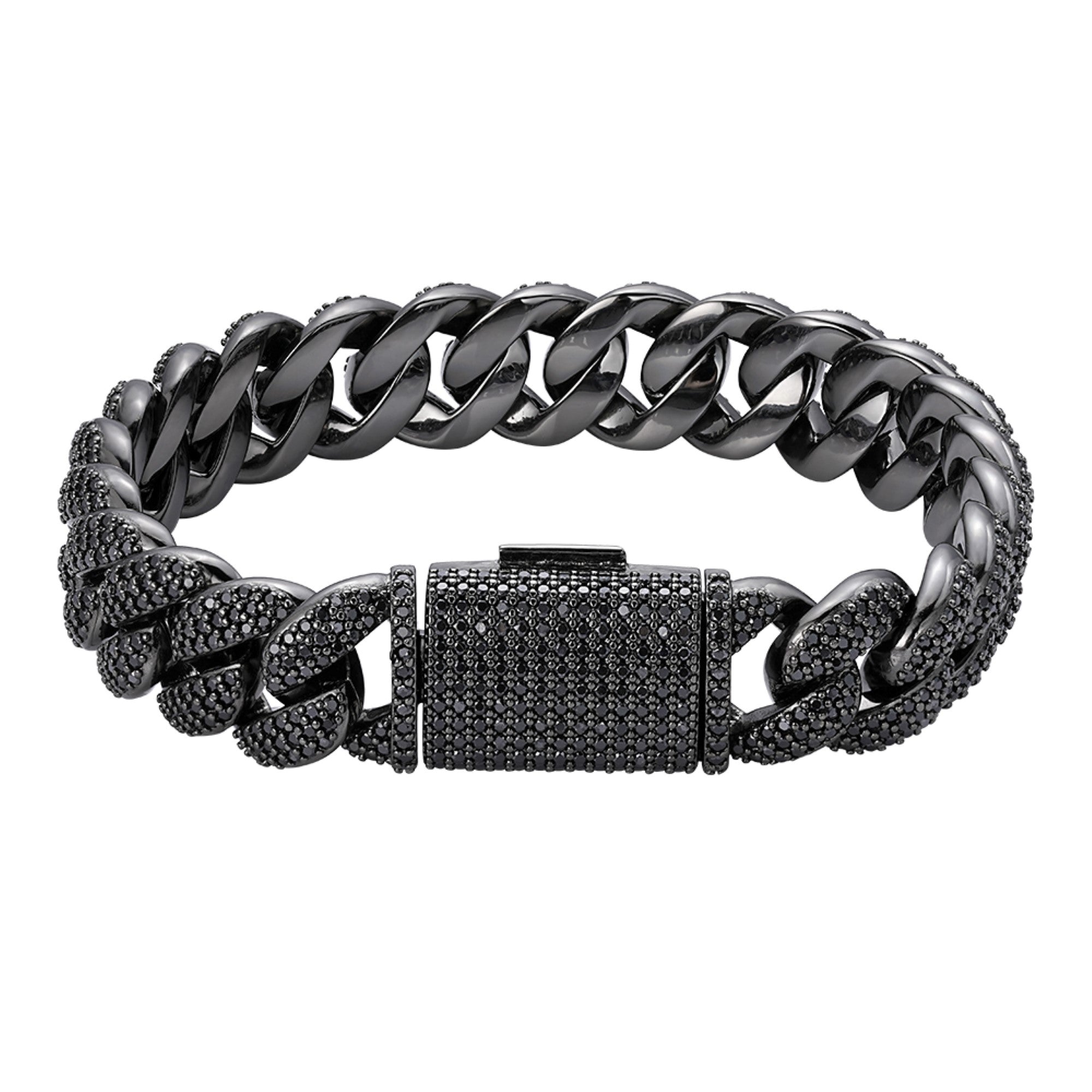 15mm Black Moissanite Miami Cuban Bracelet 8.5"