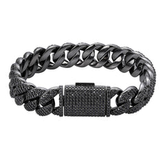 15mm Black Moissanite Miami Cuban Bracelet 8.5"