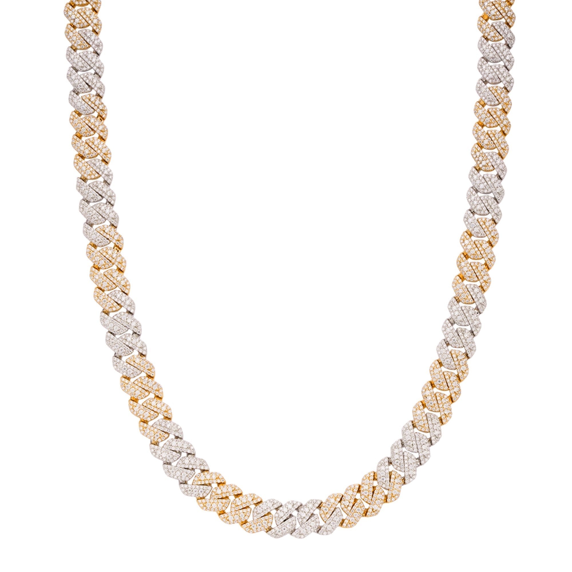 10mm Cuban Yellow Two-Tone Solitaire Moissanite Chain