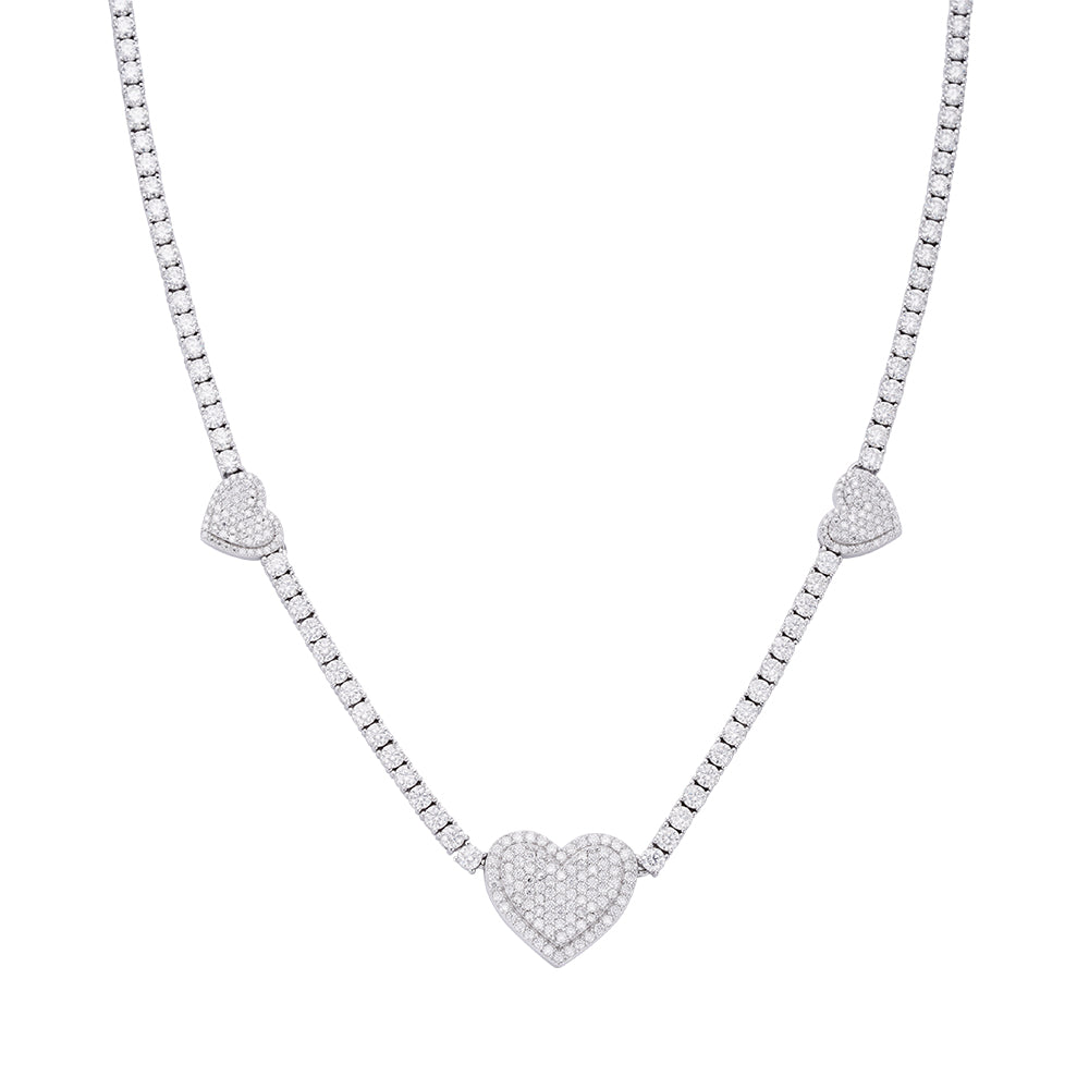 Heart Moissanite Tennis Chain Necklace 18" - 925 Sterling Silver