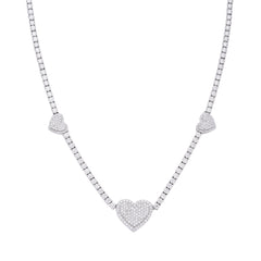 Heart Moissanite Tennis Chain Necklace 18" - 925 Sterling Silver