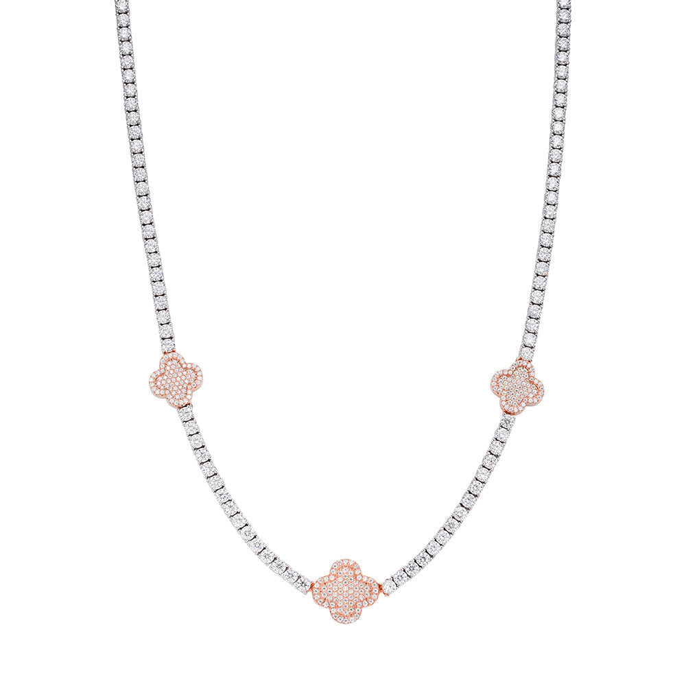 Big Flower Rose 3mm Tennis Necklace 18" Moissanite