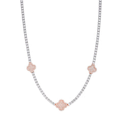 Big Flower Rose 3mm Tennis Necklace 18" Moissanite