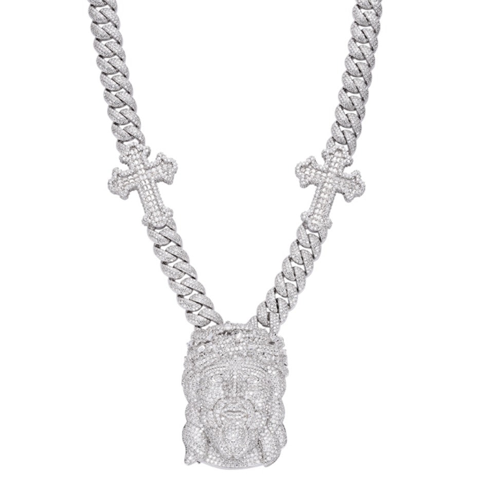 Jesus & Cross Cuban Moissanite 22" Necklace