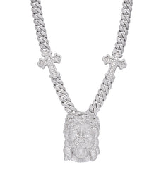 Jesus & Cross Cuban Moissanite 22" Necklace