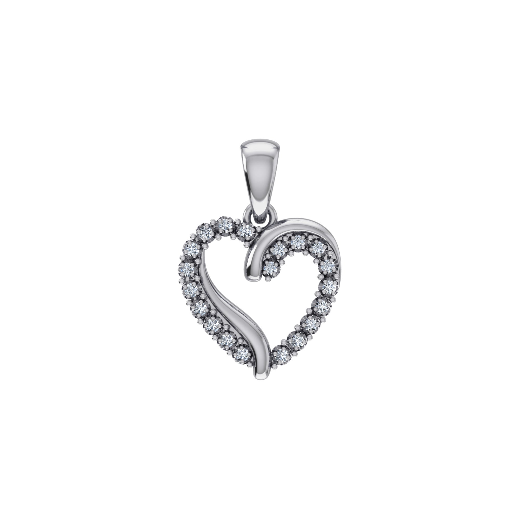 Open Heart 10K White Gold Diamond Pendant