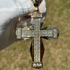 Gothic Gold Tone Cross Iced Out with 5mm Rope Chain